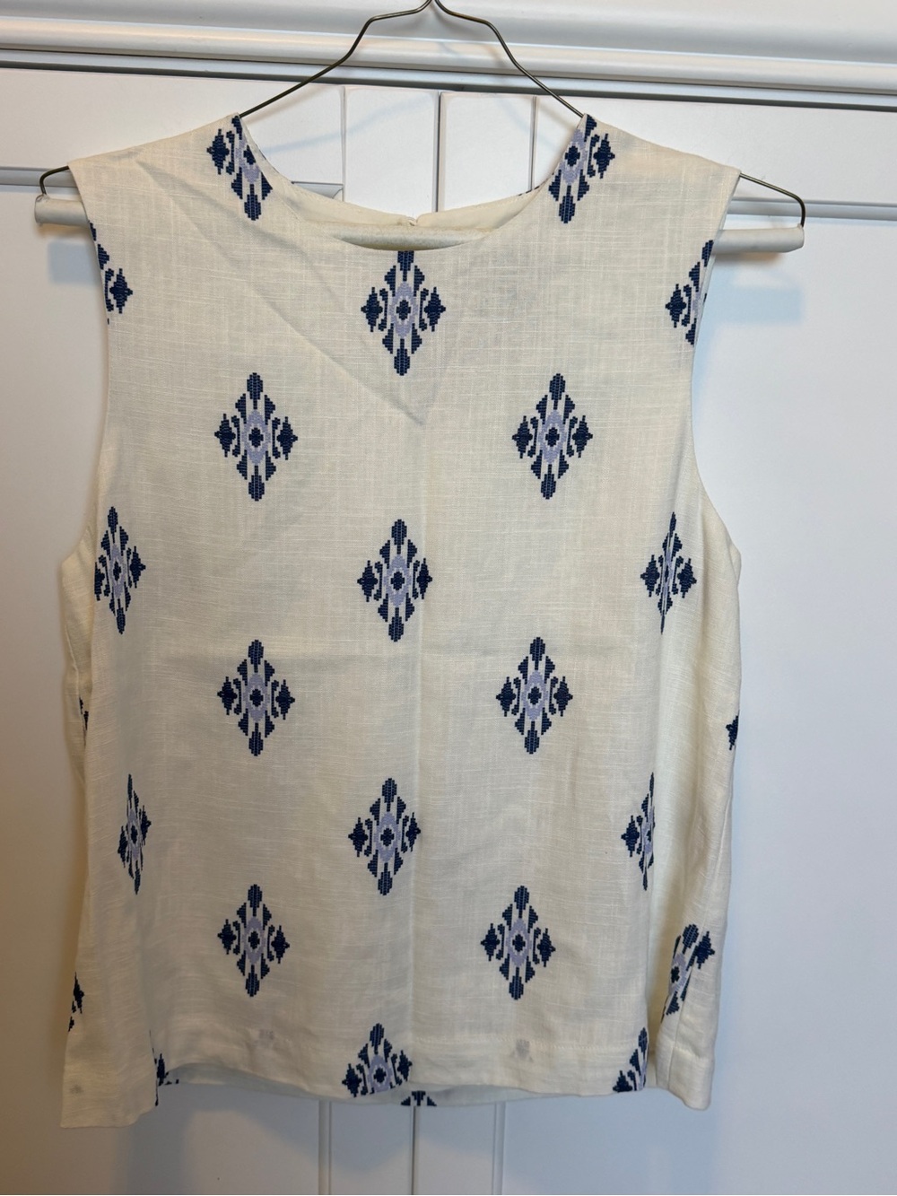Alex Marie Cream Sleeveless Tank with Navy Diamond Embroidery- NWT S